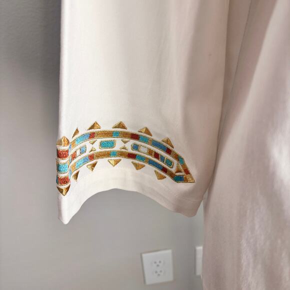 Bob Mackie Aztec Jacket Womens Large White Embroidered Blouse Southwestern Boho